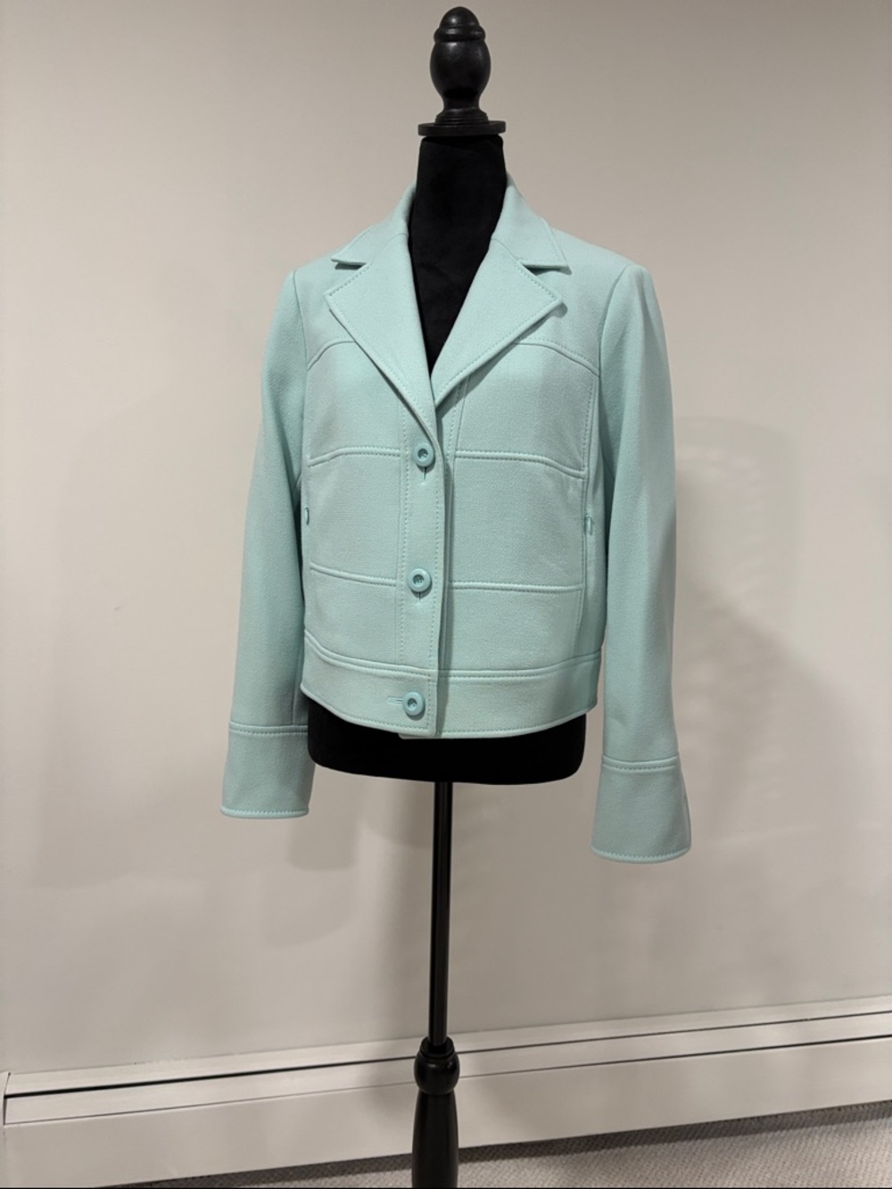 ESCADA Tailored Button Jacket. Pale Blue/Green color 42